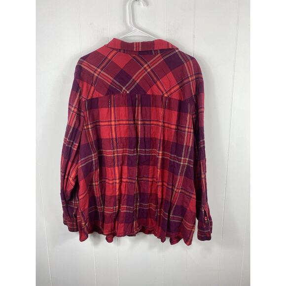Cataherines Shirt Womens 3X Plus Button Down Plaid Red Metallic Cottagecore - Picture 5 of 7